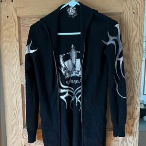 Ed Hardy Black and White Zip-Up Sweater